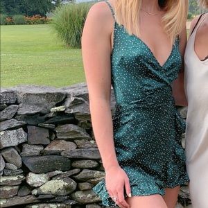 Green & white polka dot wrap dress